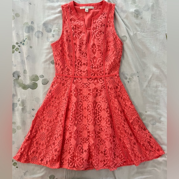LC Lauren Conrad Coral Sleeveless V-neck A-line Lace Dress - Picture 2 of 11